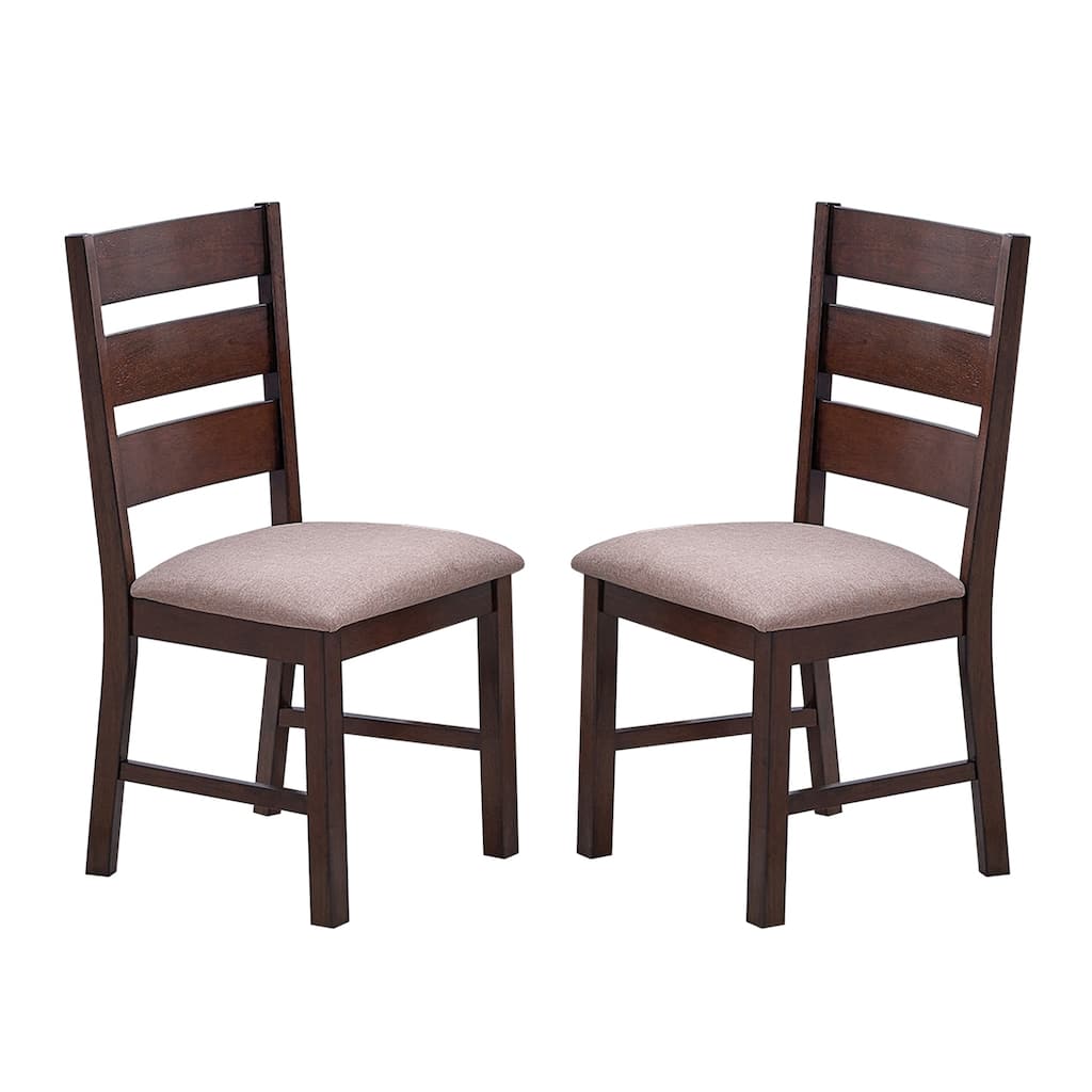 Set of 2 Upholstered Dining Chairs with Ladder Back in Antique Cherry