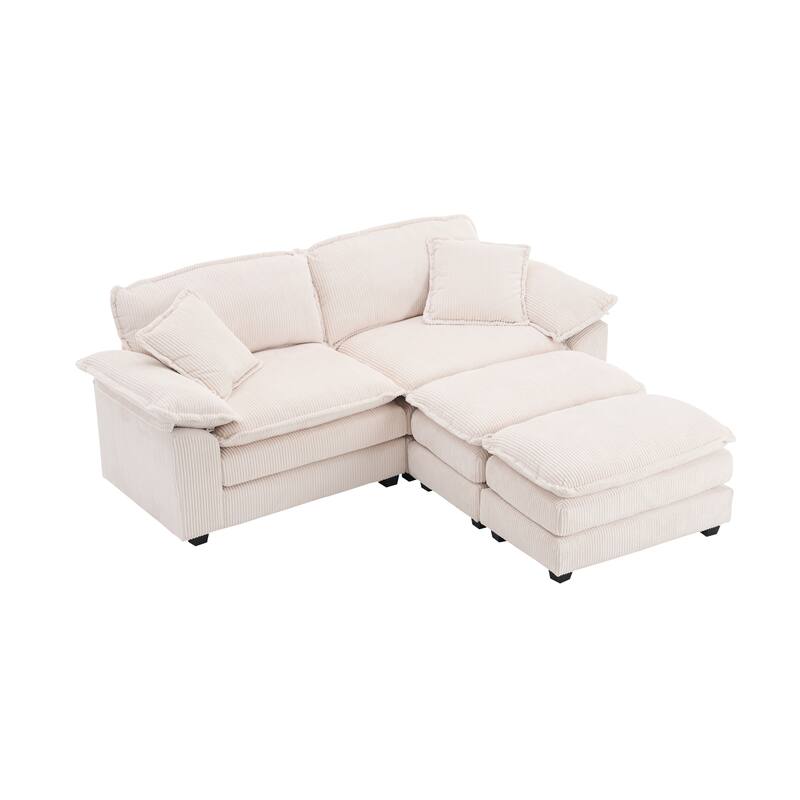 Corduroy Sleeper Sectional Sofa, Loveseat & Ottomans Chaise Lounge Set