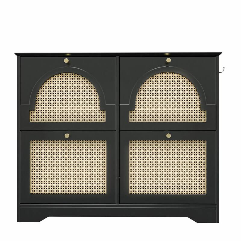 Mid-Century Narrow Design Tipping Bucket Shoe Cabinet with 4 Flip Drawers