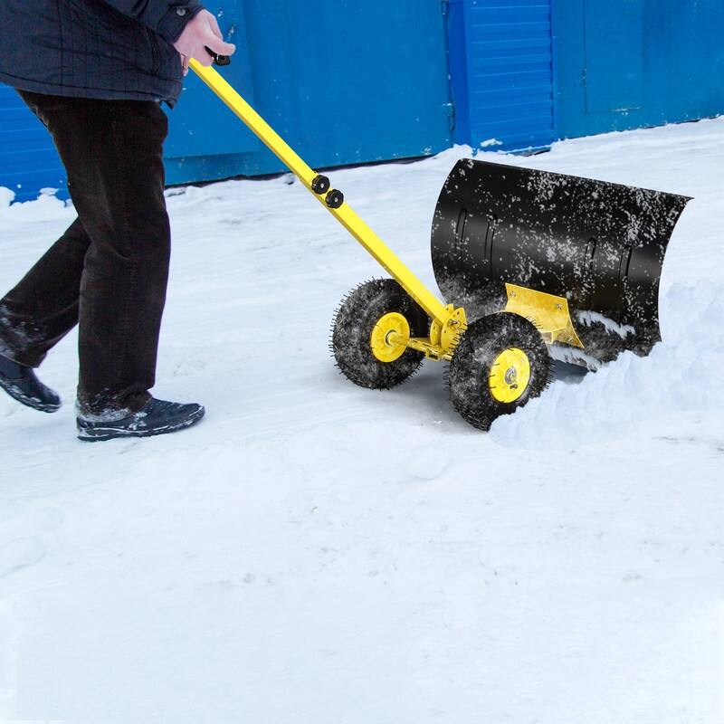 Rolling Snow Pusher with Wheels and Adjustable Handle
