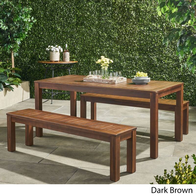 Manila Outdoor Dark Brown Acacia Wood Dining Set by Christopher Knight Home - N/A