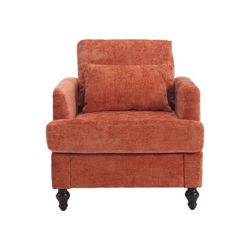 Mid Century Modern Chenille Fabric Armchair with Solid Wood Frame