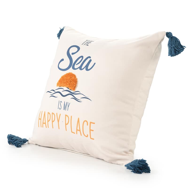 Sevita Navy/Golden Yellow Coastal Sea Is My Happy Place Polyester Throw Pillow, 20" x 20"