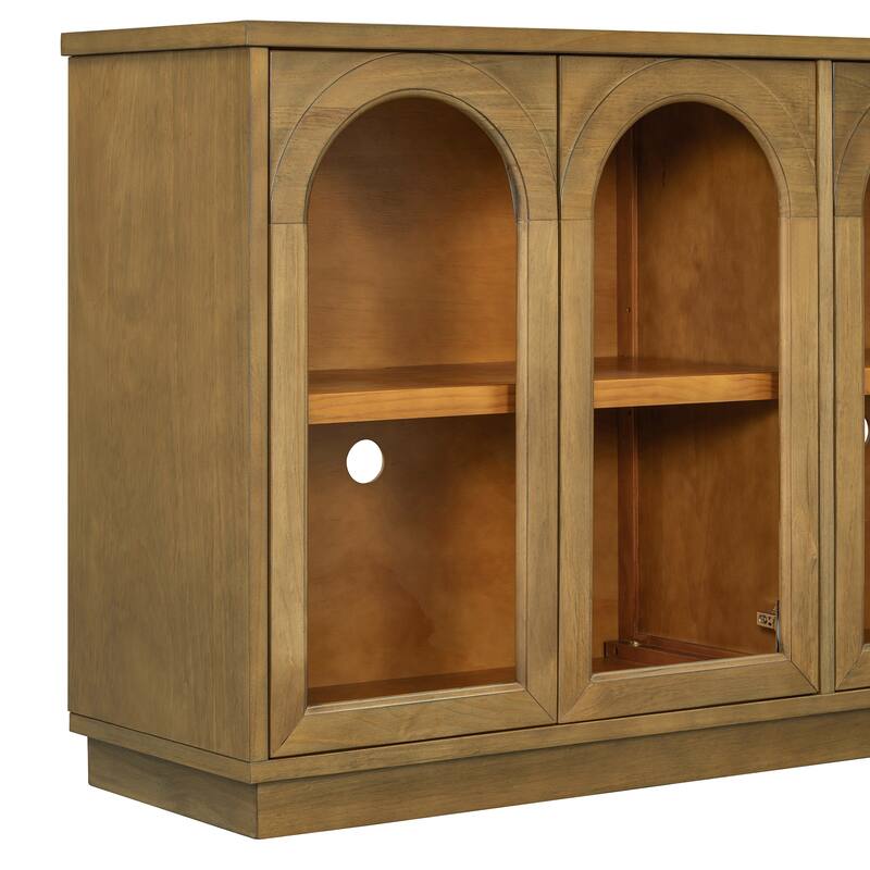 Buffet Cabinet with Glass Doors, Arched Cabinet with Adjustable Shelves, Kitchen Storage Cabinet with Rebound Device