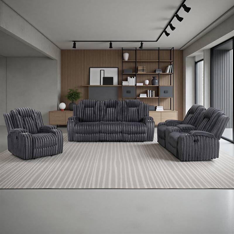 Brynda Corduroy 3-Piece Manual Double Reclining Sofa Sets