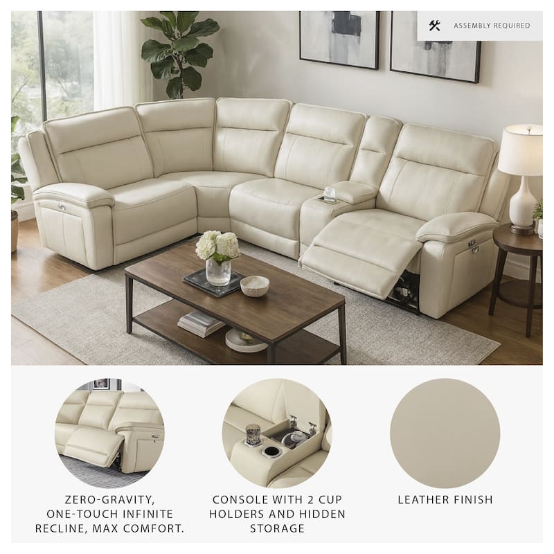 Signature Design by Ashley Double Deal Beige 5-Piece Reclining Sectional with Console - 136.25"W x 90.75"D x 42.5"H