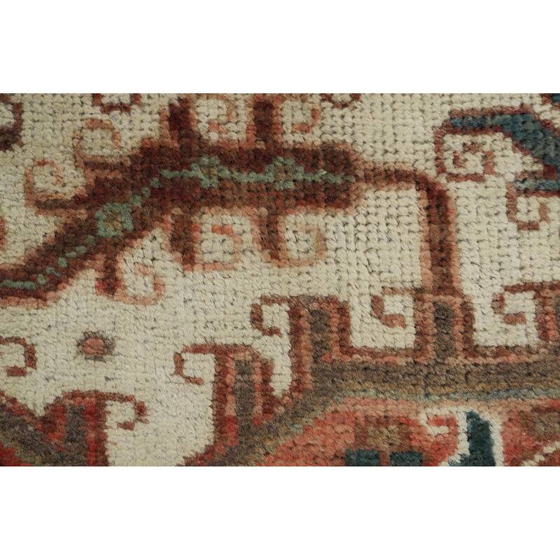Hand Knotted Oriental 100% Wool Carpet Traditional Floral Red Heriz Area Rug - 10' 5'' X 7' 7''
