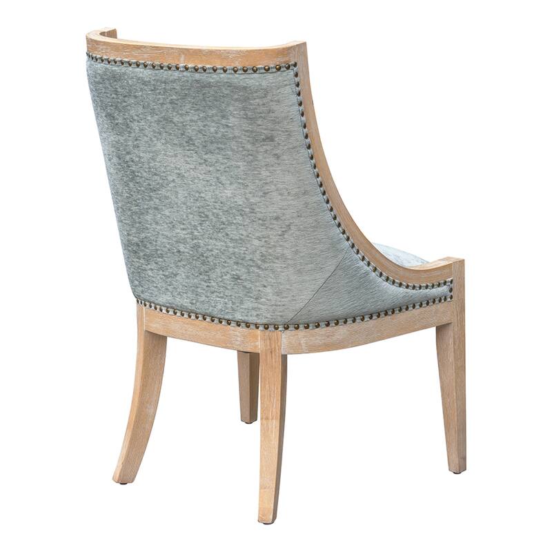 Roomfitters Upholstered Dining Chair, Farmhouse Armchair with Brass Nailhead Trim and Reclaimed Wheat Legs, Soft Green