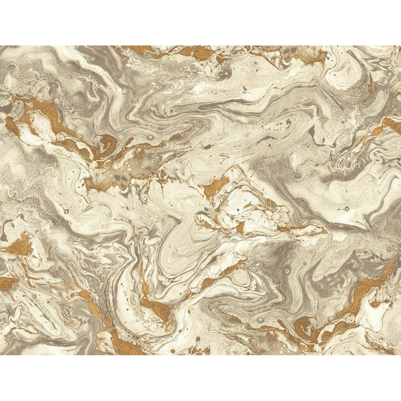 Seabrook Designs Preston Faux Marble Unpasted Wallpaper - 27 in. W x 27 ft. L - Natural Tan & Metallic Copper