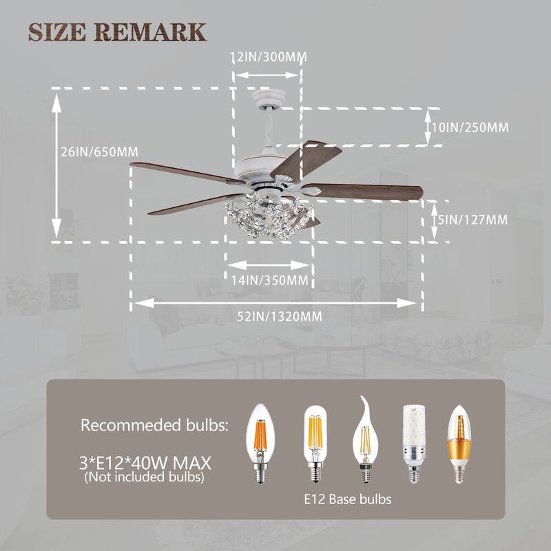 Praer Washed White 5-blade Lighted Ceiling Fan with Crystal Daisy Bouquet Shade