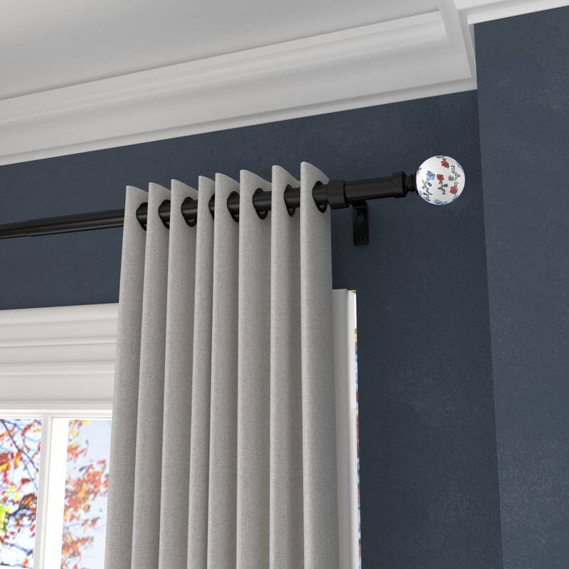 Acroma Adjustable Steel Single Curtain Rod with White Globe Ball Finial