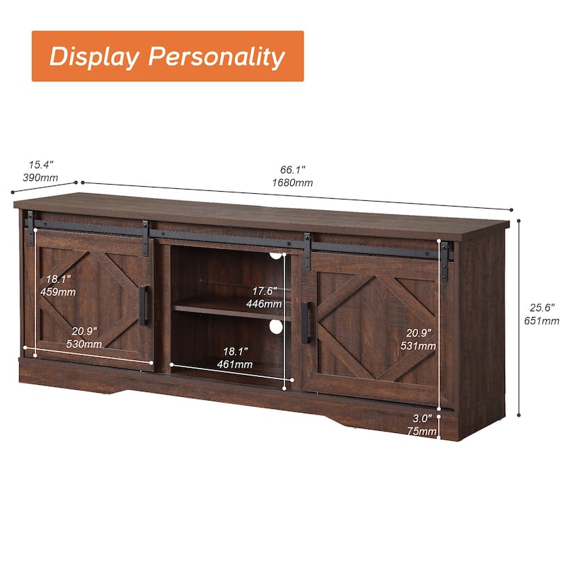 Farmhouse TV Stand Modern Sliding Barn Door Entertainment Center