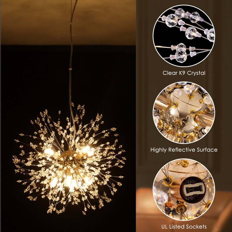 8-Light Modern Luxurious Sputnik Starburst Sphere Pendant Starburst Crystal Chandelier