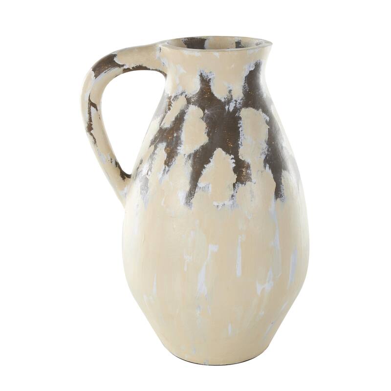 Ceramic Antique Style Pot Decorative Vase with Curved Handle - Cream - Roche River Decor - Cream