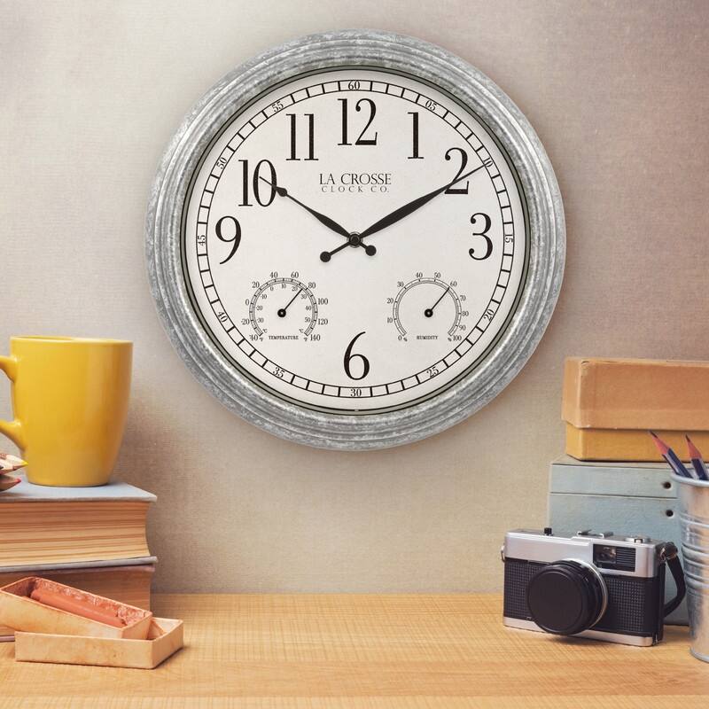 La Crosse Clock 433-3236 14" Silas In/Out Galvanized Quartz Wall Clock