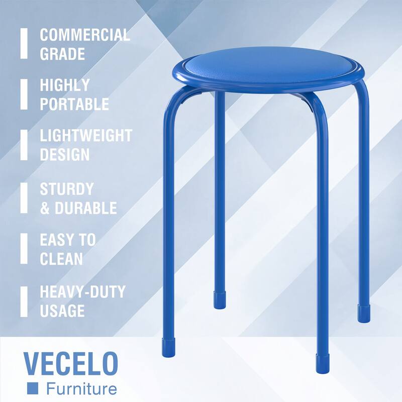 VECELO 6-Pack Stacking Stools for Living Room Backless Round Stools Set Indoor Outdoor Use with Metal Frame & Non-Slip Feet