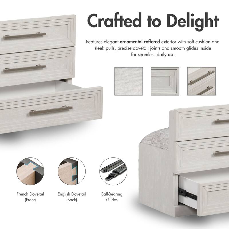 Furniture of America Elettra Modern Wood White Vanity Set with Storage Stool