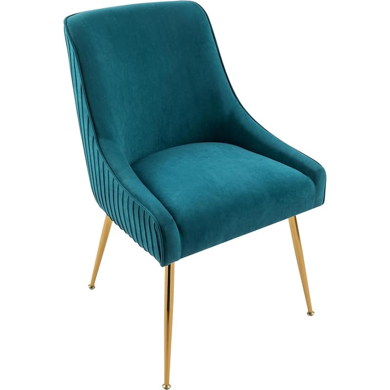Luxury Velvet Chair with Elegant Scoop Back Design Gold Metal Legs and Soft Upholstery Comfortable Seating - Greenish Blue