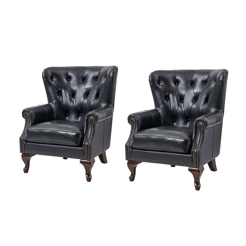 Gerhard Genuine Leather Armchair with Nailhead Trims and Removable Cushion Set of 2 by HULALA HOME