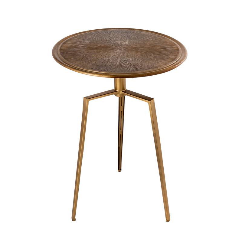 Pasargad Home Delos Iron Antique Brass Finish Round Side Table - 25"H x 20" Top