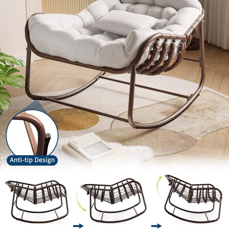 Outdoor Rocking Chair, Wicker Lounge Chair with Cushion for Balcony Backyard Porch Bedroom - 1PC