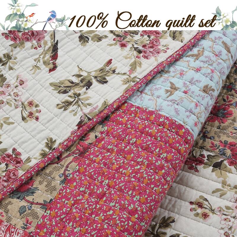 Cozy Line Rosemond 3-piece Reversible Floral Patchwork Quilt Bedding Set