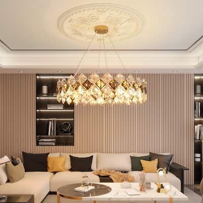 Round Crystal Chandelier Ceiling Pendant Hanging LED Light