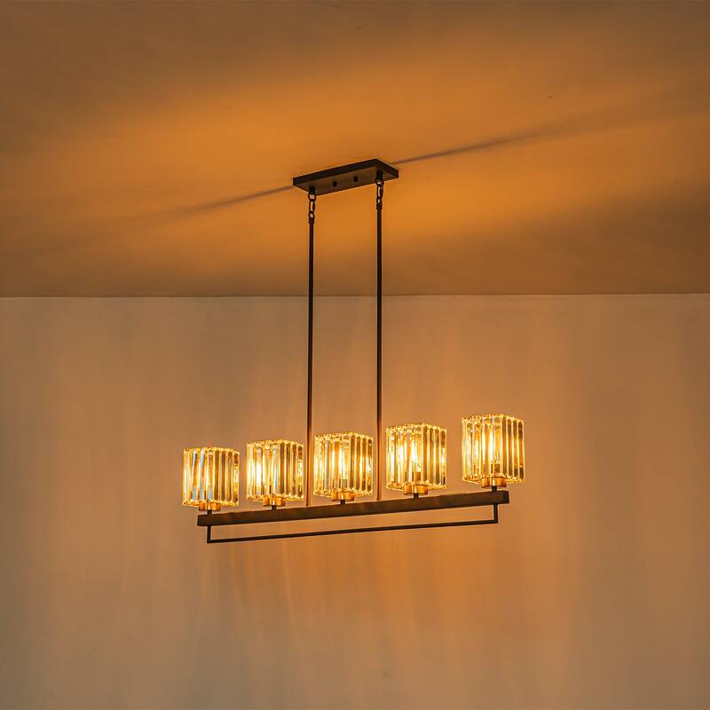 5-Light Modern Linear Crystal Chandelier kitchen island Pendant Lighting for Dining Room