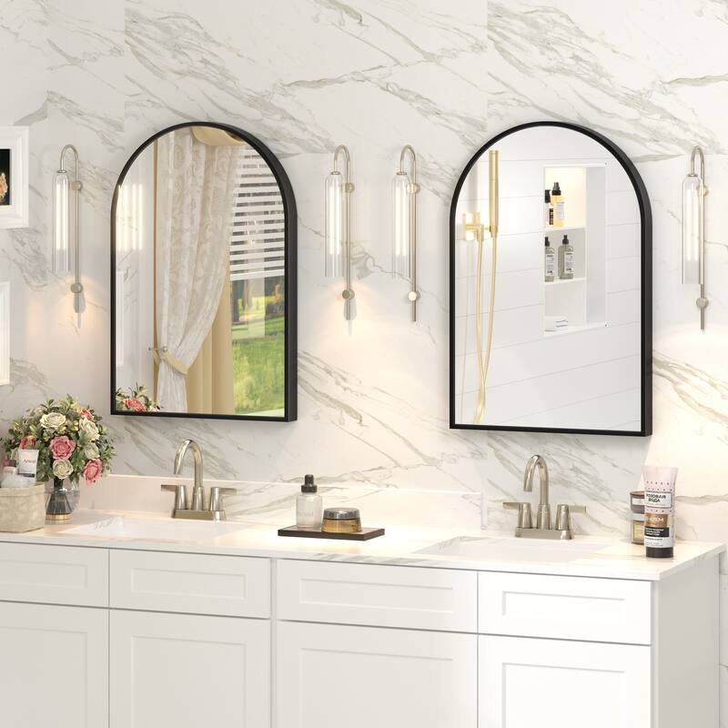 Arch High-Strength Tempered Glass and Aluminum Alloy Framed French Cleat Mounted Wall Mirror