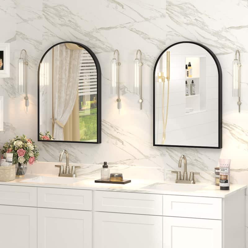 Arched Black Aluminum Alloy Framed French Cleat Mounted Wall Decor Bathroom Vanity Mirror with 5-Year Warranty