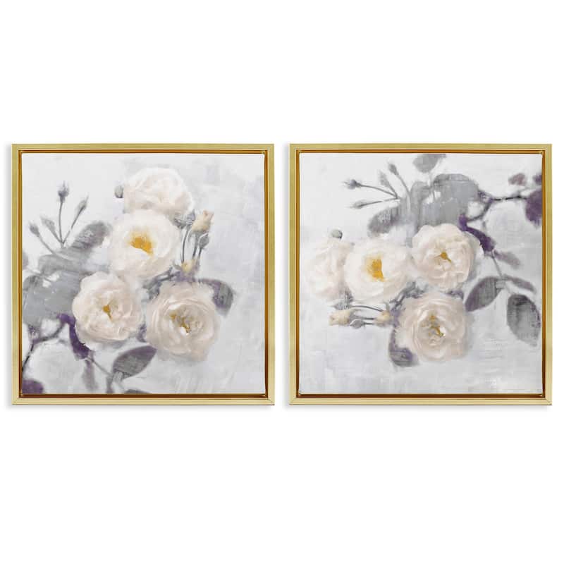 Stupell Country Blossoms Bundle Framed Floater Canvas Wall Art Design By Emily Ford (Set of 2) - 18 x 18 - Gold