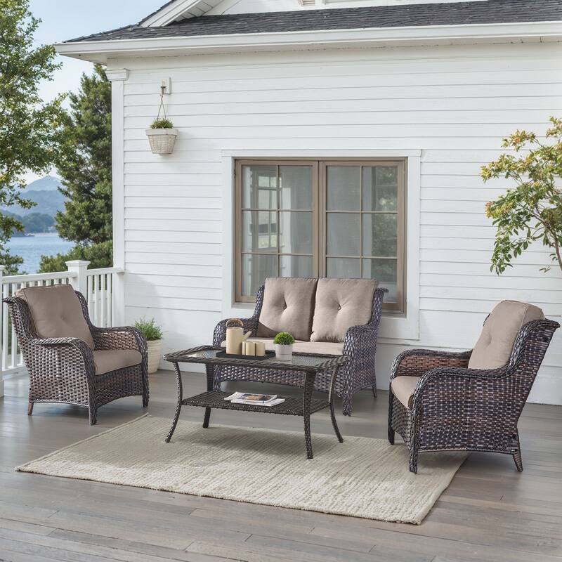 Outdoor Patio Chairs with Loveseat Table Brown-Grey - Brown - Brown - Grey