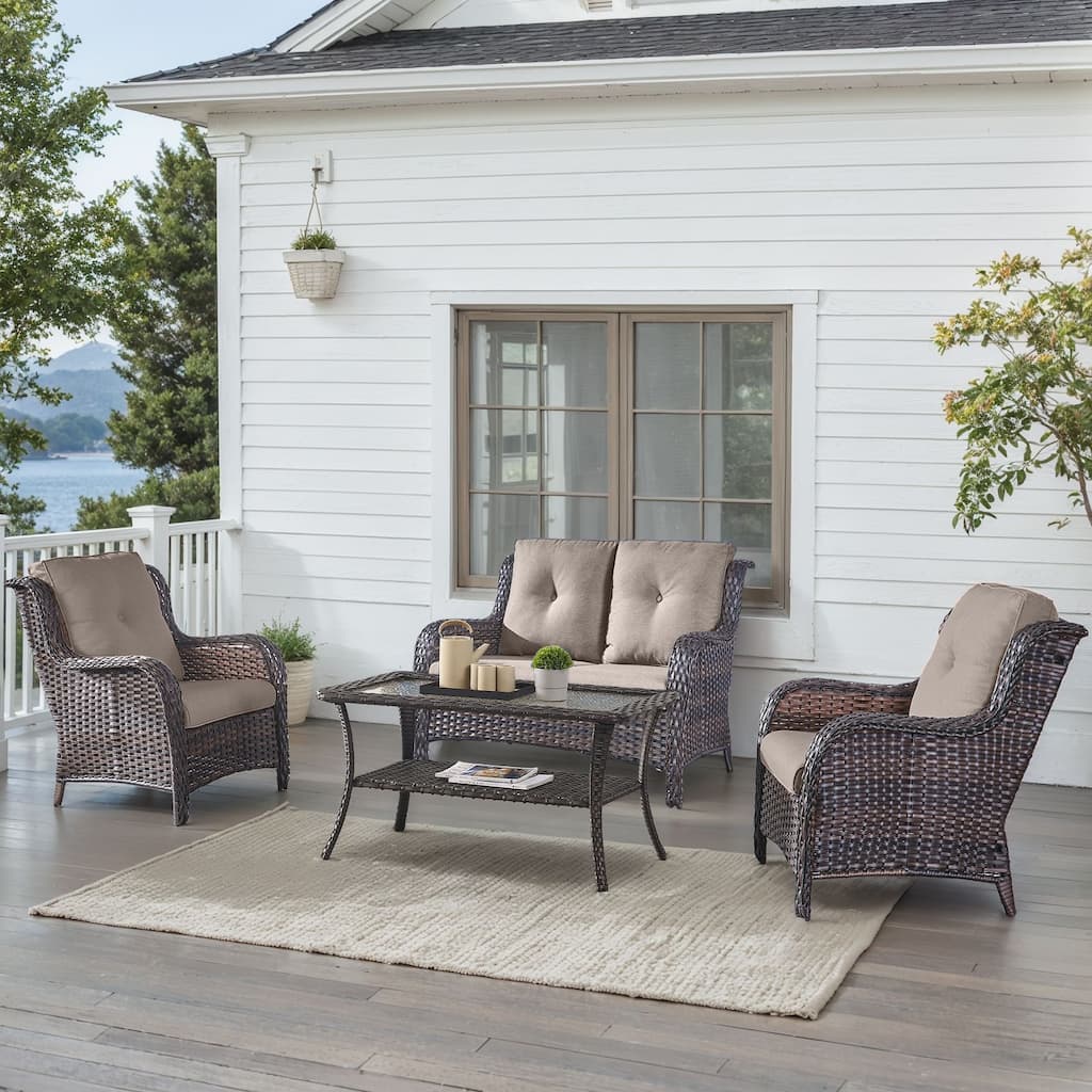 Outdoor Patio Chairs with Loveseat Table Brown-Grey - Brown