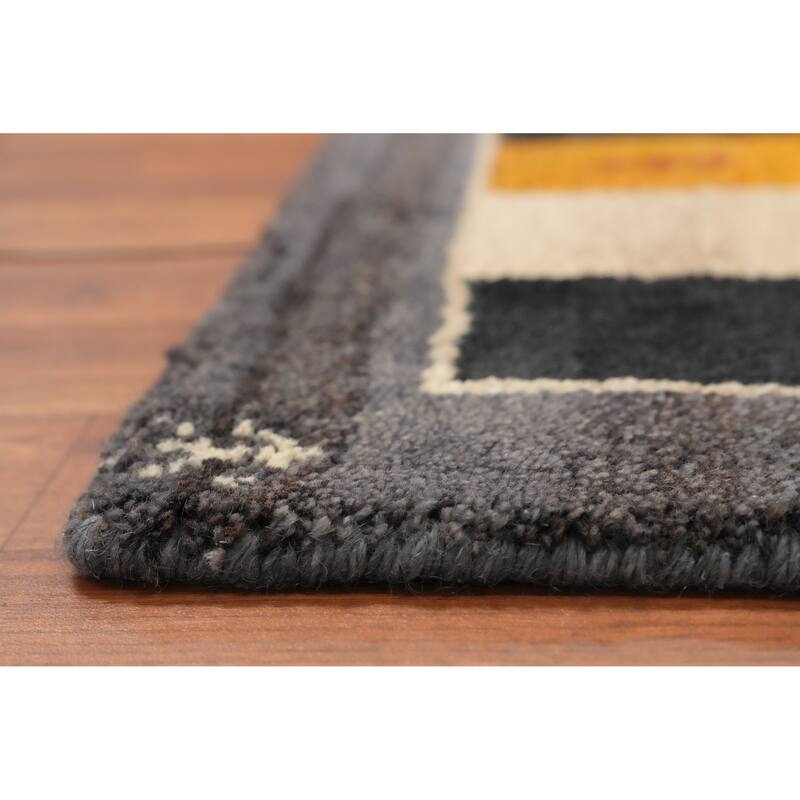 Hand Knotted Oriental 100% Wool Carpet Modern Geometric Multi-Colored Gabbeh Runner Rug - 4' 7'' X 2' 3''