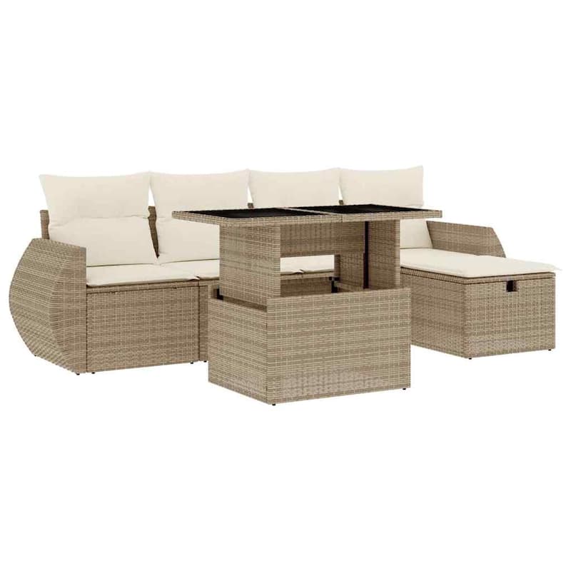 vidaXL Patio Sofa Set with Cushions Outdoor Furniture 6 Piece Poly Rattan