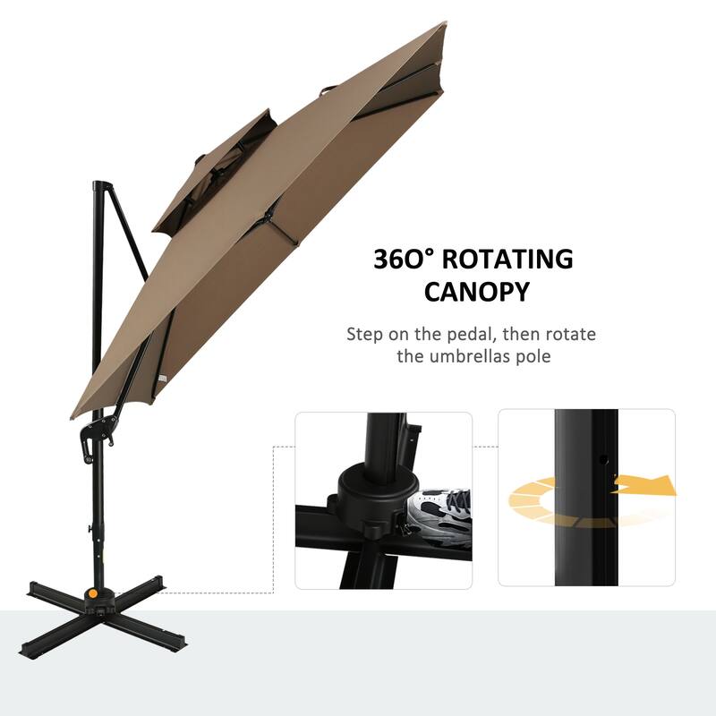 10ft Double Top Aluminum Cantilever Umbrella with 360° Rotation,8 Ribs,Crank, Cross Base