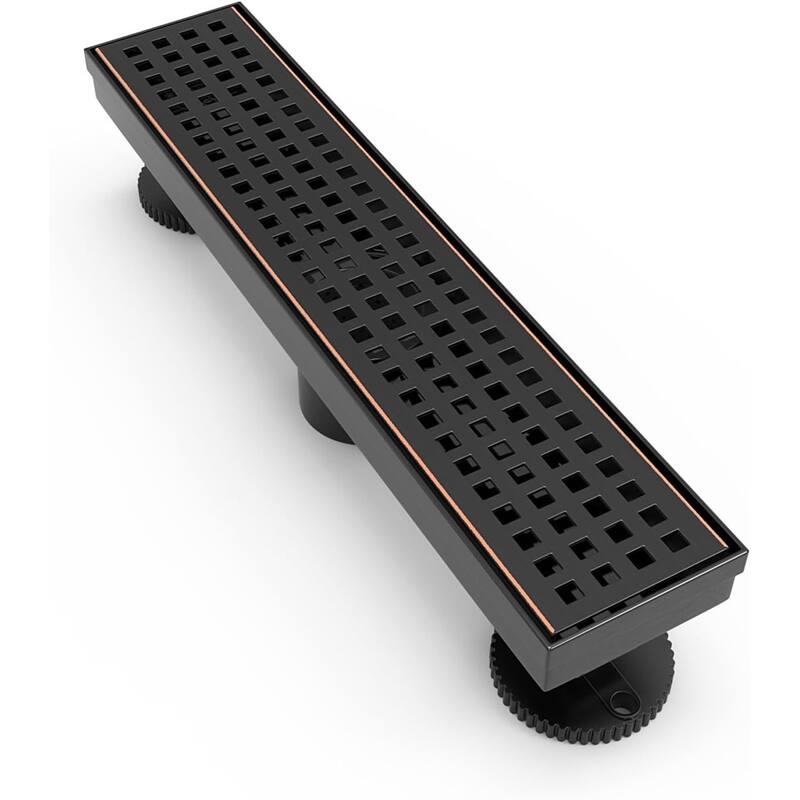 12-Inch Linear Shower Floor Drain, Square Hole Grate - 12 inch - Oil Rubbed Bronze