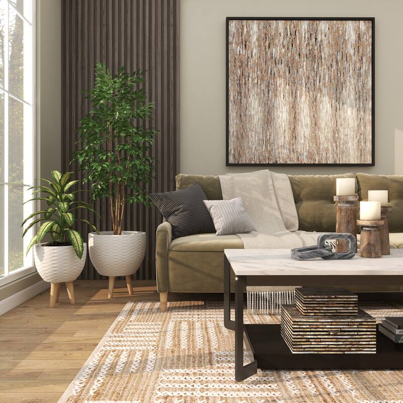 White or Gray Ceramic Indoor Outdoor Planter with Wood Legs (Set of 2)