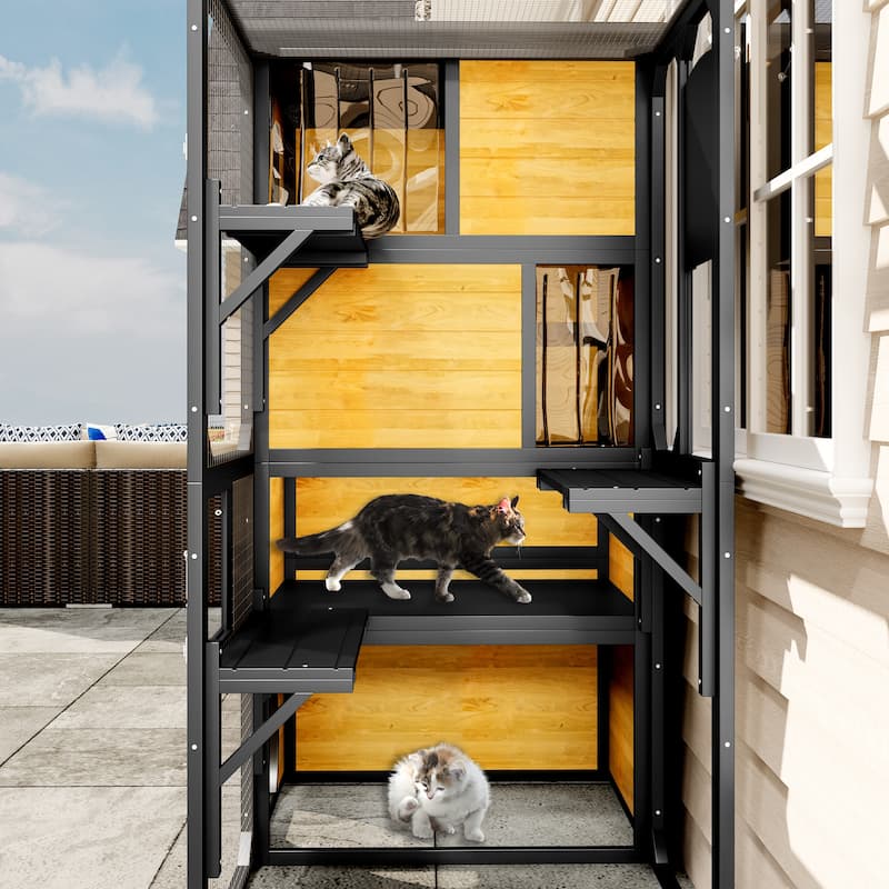 Catio Outdoor Cat Enclosure with Window Access, Outdoor Insulated Cat House for Multiple Cats, Cat Patio with Platforms
