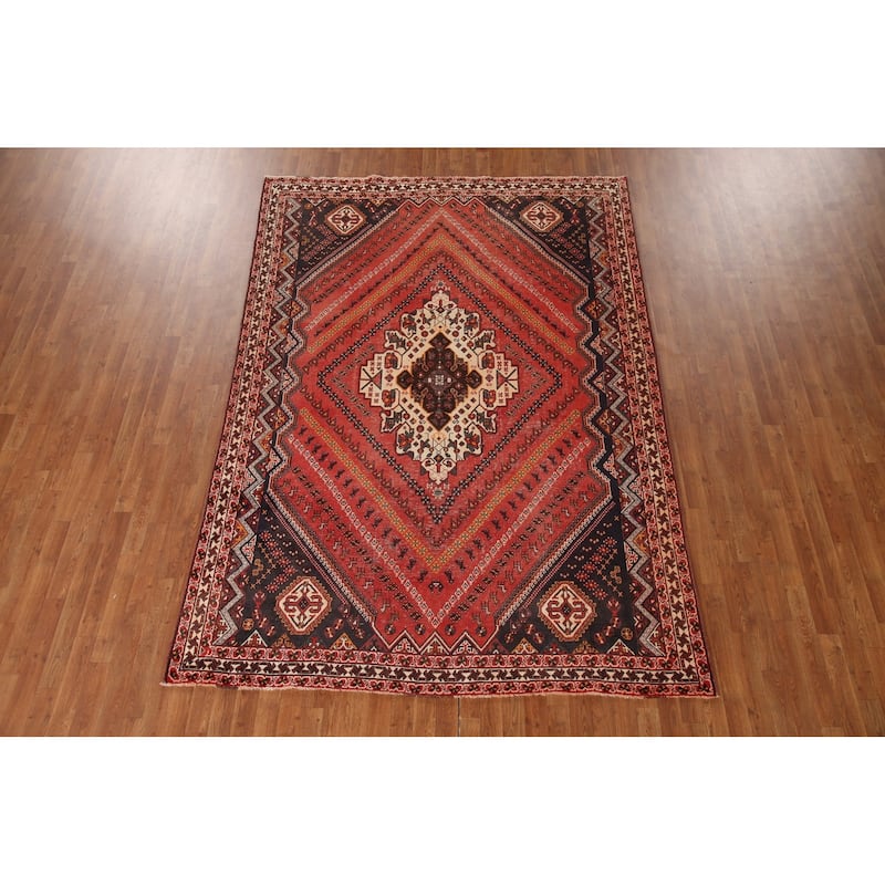 Vegetable Dye Tribal Shiraz Persian Rug Handmade Vintage Wool Carpet - 6'11"x 9'11"