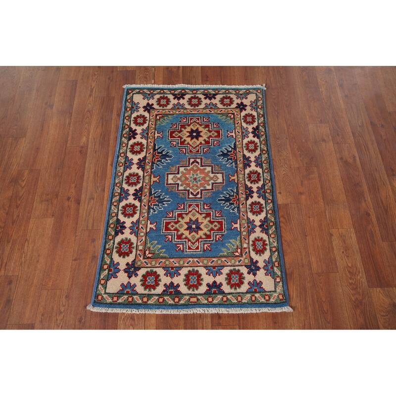 Blue Kazak Accent Rug Handmade Oriental Traditional Wool Carpet - 2'0" x 3'0"