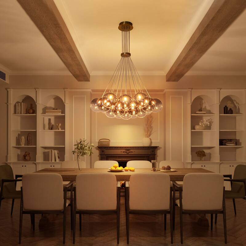 13/ 19-Light Modern Glam Gold Sputnik Cluster Swirled Glass Globe Bubble Chandelier for Dining Room