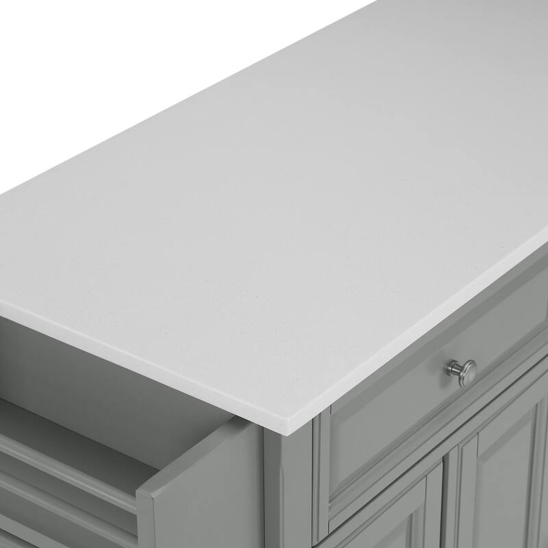 Kitchen Island with Storage & Granite Top - Modern Kitchen Cart, Portable Island, Gray/White
