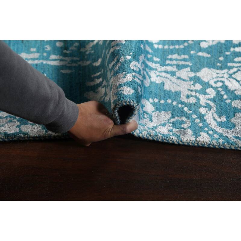 Wool/ Silk Vegetable Dye Distressed Versace Oriental Area Rug Handmade - 6'1" x 9'1"