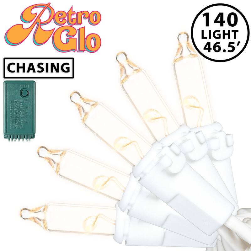 RetroGlo® 46.5' LED Chasing Lights, 140 Clear Bulbs, 16 Functions, Vintage Look