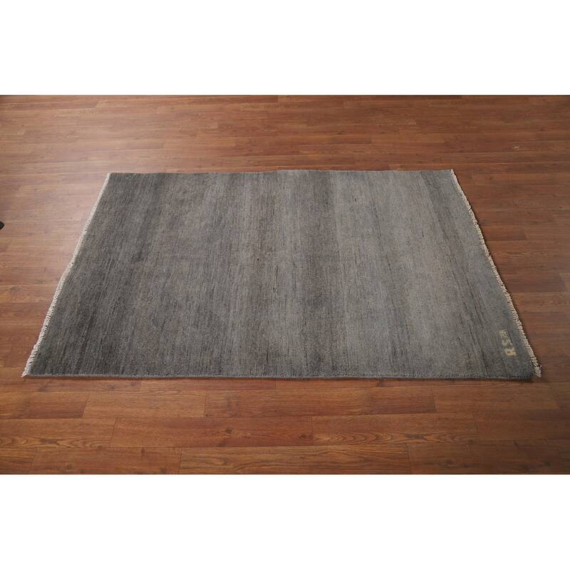 Solid Gray Gabbeh Modern Foyer Rug Hand-Knotted Wool Carpet - 3'3"x 4'10"