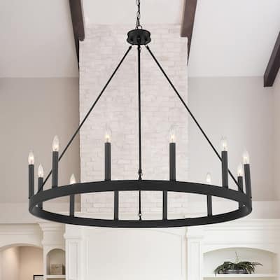 Acroma 12-light Modern Farmhouse 40In Wagon Wheel Chandelier - 40'' D x 138'' H