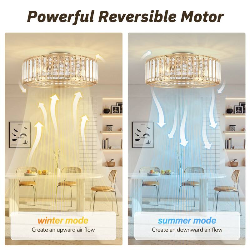 20 in. Indoor Gold Crystal Ceiling Fan with Light, Mid Century Gold Fandelier with Remote Control, 6 Speeds for Bedroom