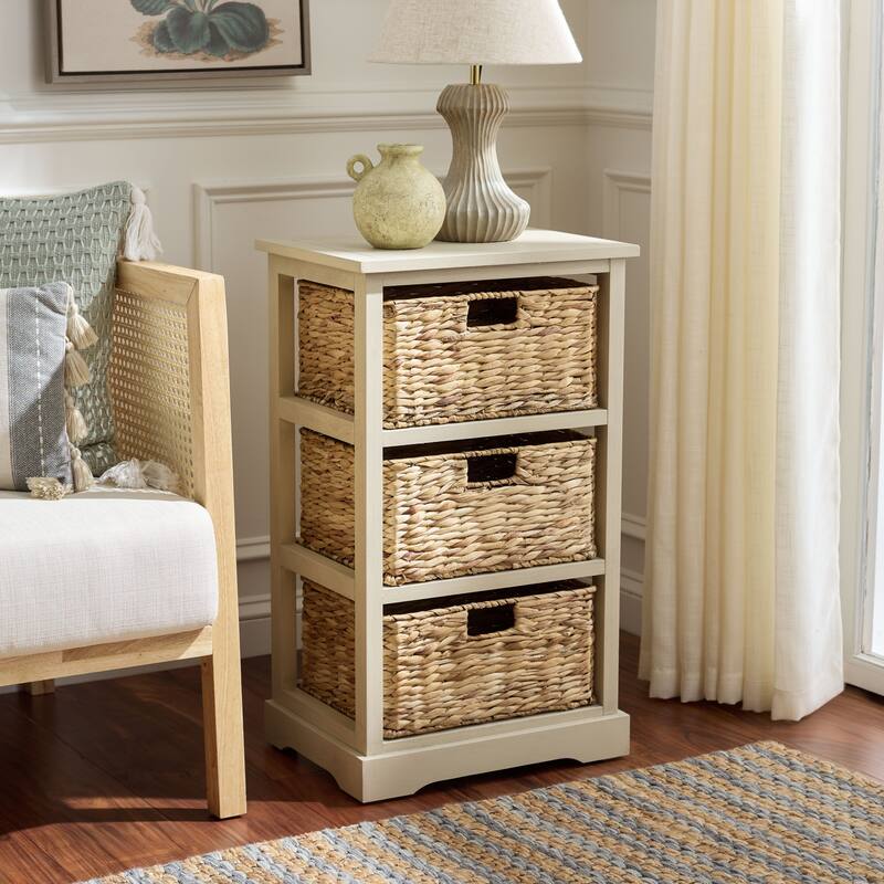 SAFAVIEH Evaline Distressed Black 3 Wicker Basket Storage Unit - 17.3" x 13.4" x 29.5" - 17"W x 13"D x 30"H