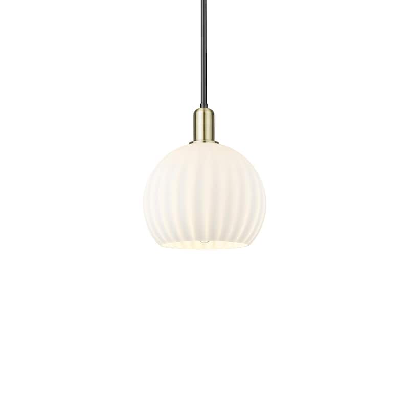 Innovations Lighting 716-1S-13-10 White Venetian Pendant White - Black Antique Brass / White Venetian